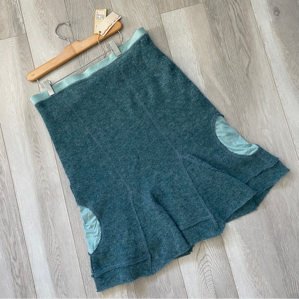 Sathia Wool Skirt merino midi knit womens Blue (medium) funky art to wear folk